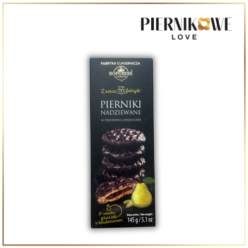 PIERNIKI W DESEROWEJ CZEKOLADZIE Z NADZIENIEM O SMAKU GRUSZKI I KARDAMONU